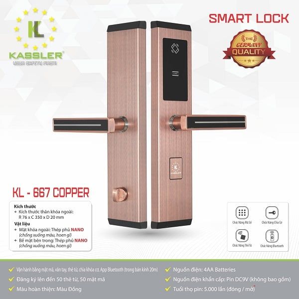 Khóa Cửa Điện Tử Kassler KL 667 Bluetooth