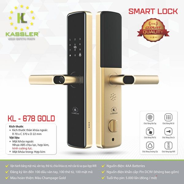 Khóa cửa vân tay Kassler KL-678 Gold