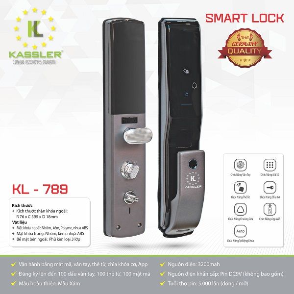 Khóa cửa vân tay Kassler KL-789 APP