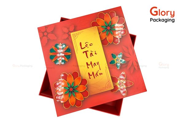  Hộp quà Tết Nhân Dần 2022 hộp cứng cao cấp quà tết màu đỏ 
