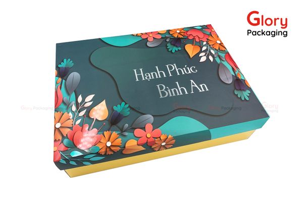  Hộp quà Tết Nhân Dần 2022 hộp mềm cao cấp quà tết màu xanh hoa cỏ 