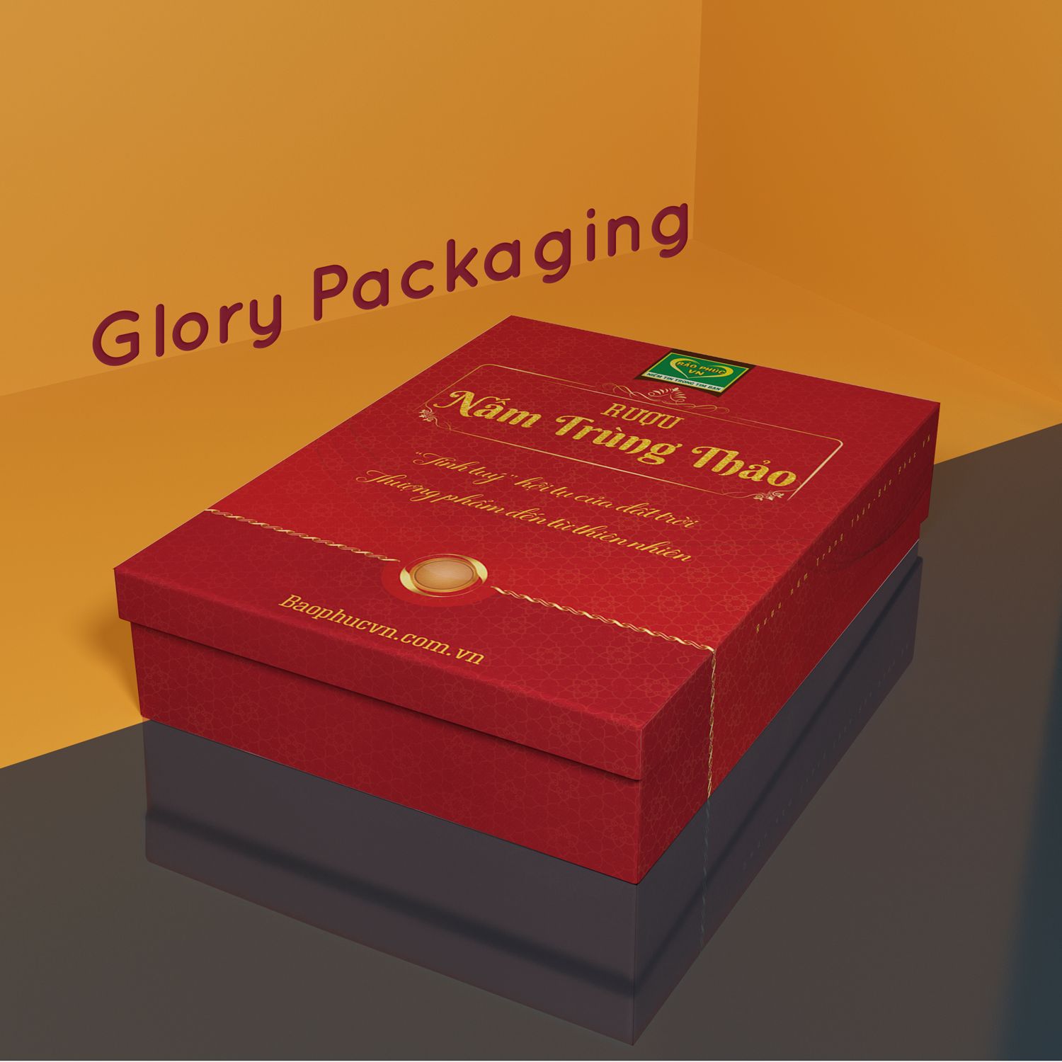  Hộp cứng rượu nấm trùng thảo giấy mỹ thuật, ép kim 