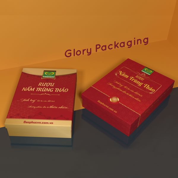  Hộp cứng rượu nấm trùng thảo giấy mỹ thuật, ép kim 