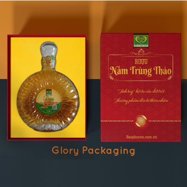  Hộp cứng rượu nấm trùng thảo giấy mỹ thuật, ép kim 