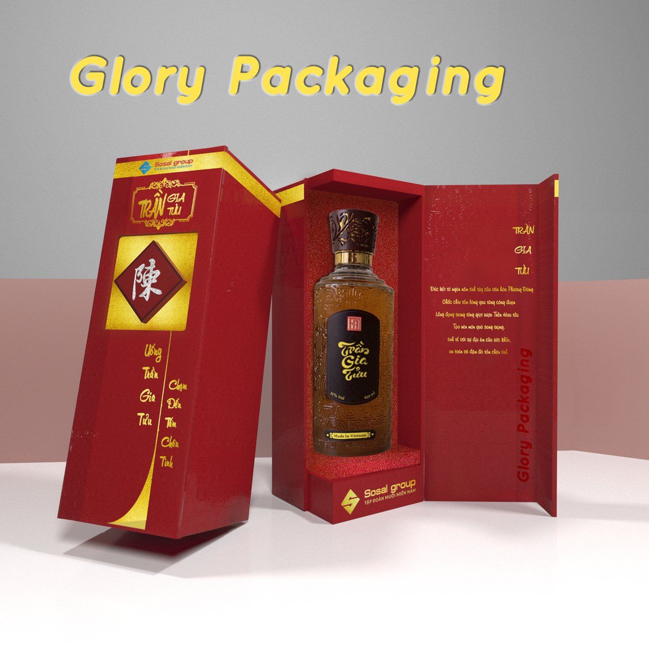  Hộp rượu bìa cứng giấy mỹ thuật in hiệu ứng ép kim, tráng UV định hình 