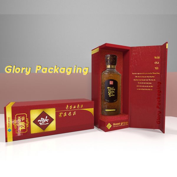  Hộp rượu bìa cứng giấy mỹ thuật in hiệu ứng ép kim, tráng UV định hình 