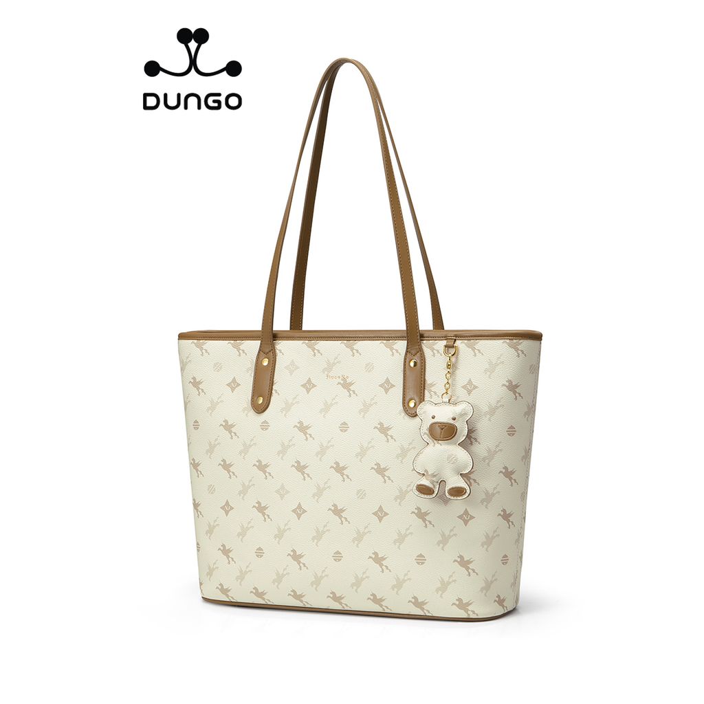 Túi Tote NUCELLE Monogram Kem Charm Gấu NU1171966-21