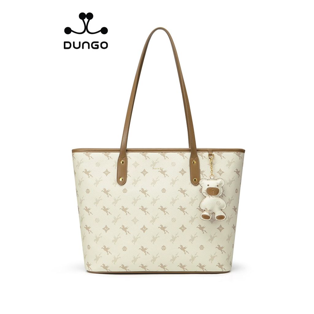 Túi Tote NUCELLE Monogram Kem Charm Gấu NU1171966-21