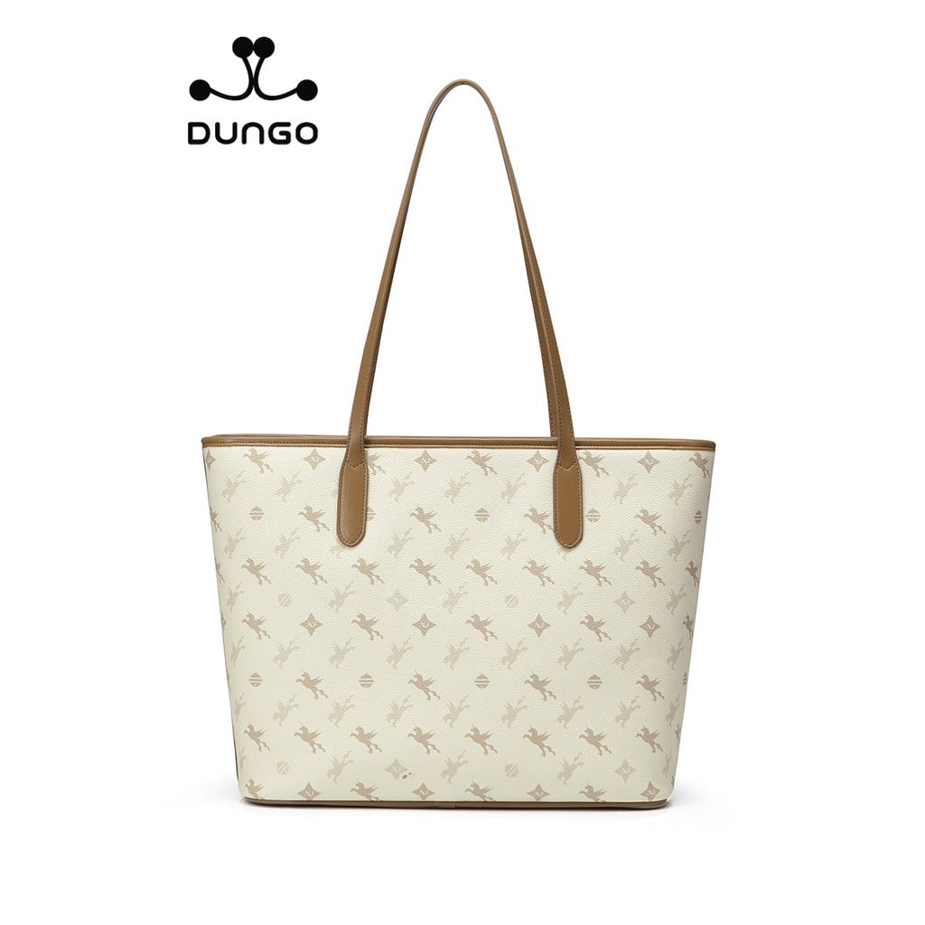 Túi Tote NUCELLE Monogram Kem Charm Gấu NU1171966-21