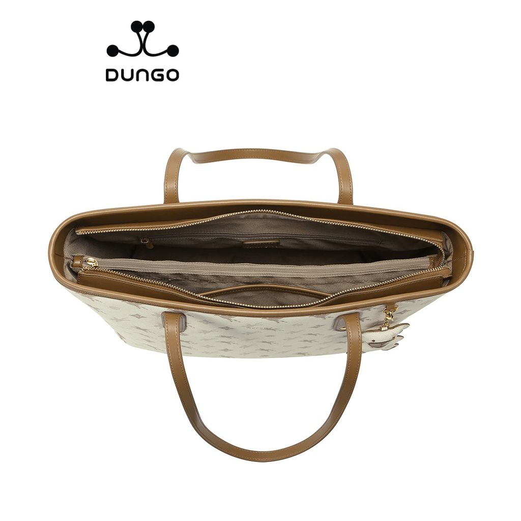 Túi Tote NUCELLE Monogram Kem Charm Gấu NU1171966-21