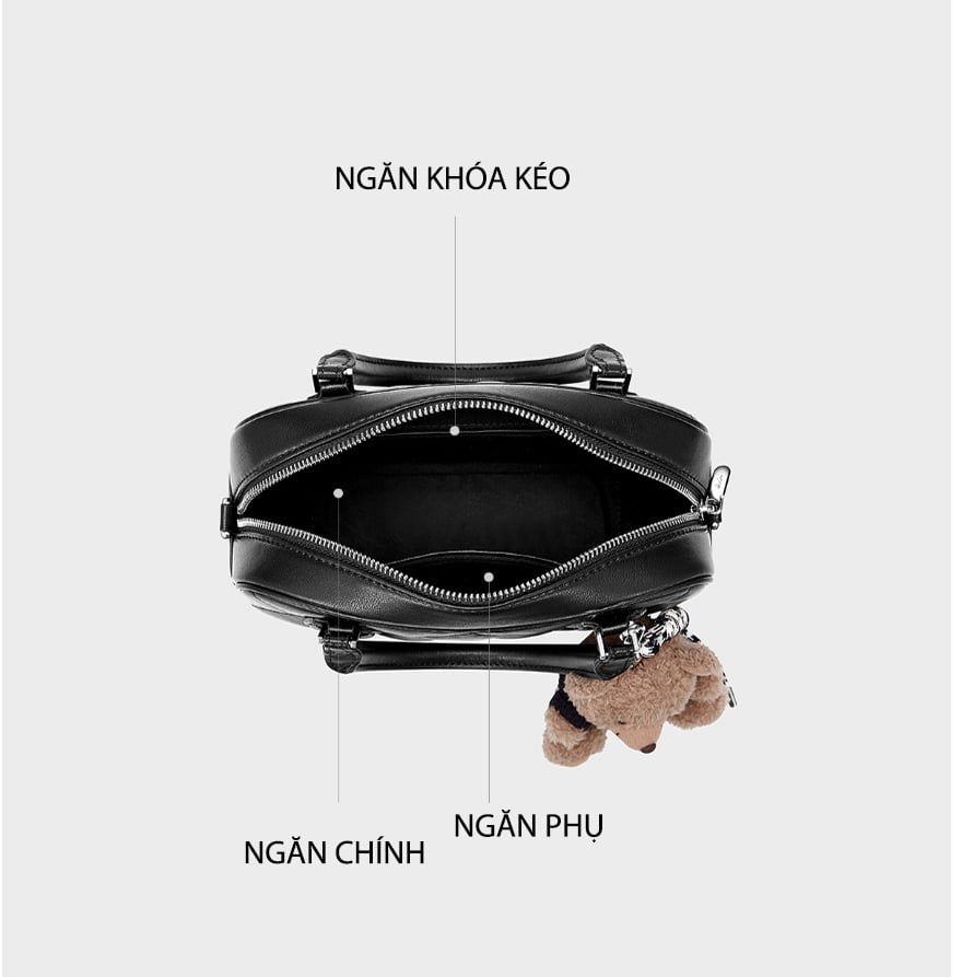 Túi Xách Chần Trám Mềm JU173099-48 Charm Gấu Da Trắng