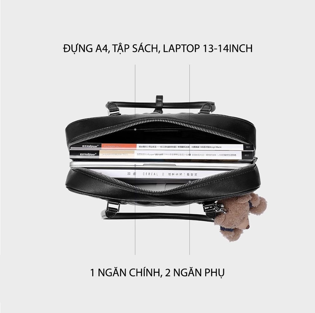 Túi Tote 13inch Da Chần Mềm Charm Gấu JU173100-24 Nâu