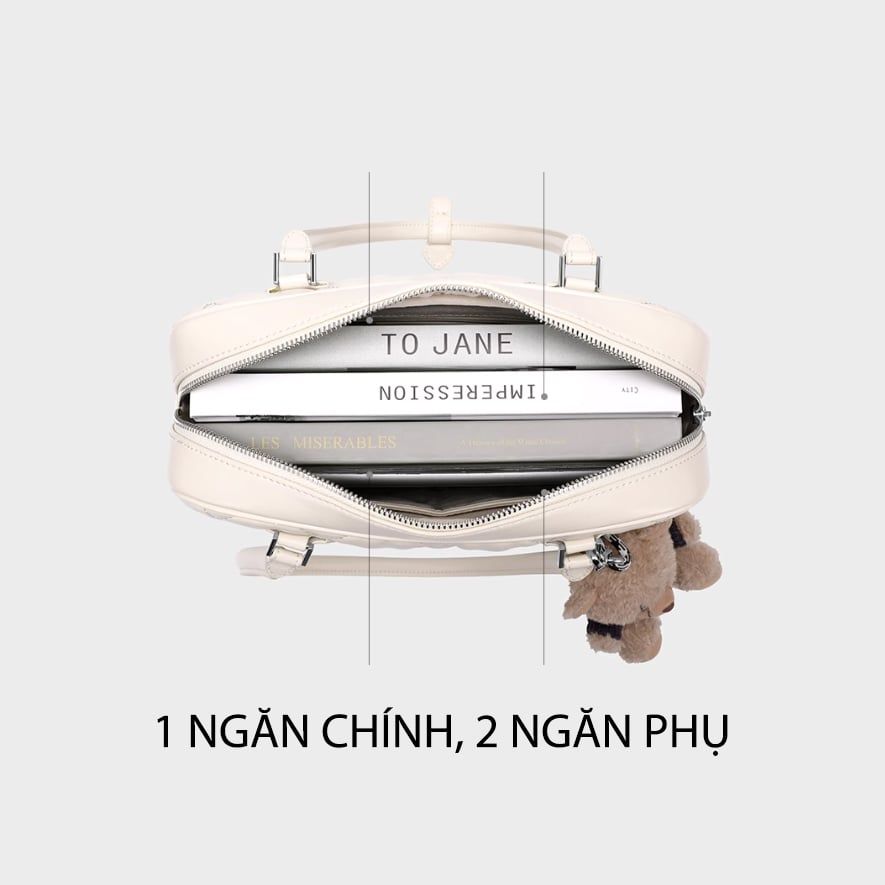 Túi Tote 13inch Da Mềm Charm Gấu JU173100-48 Trắng