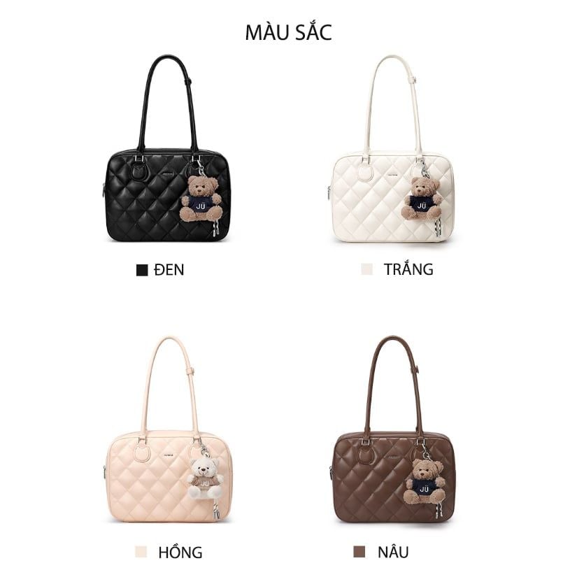 Túi Tote 13inch Da Chần Mềm Charm Gấu JU173100-04 Hồng