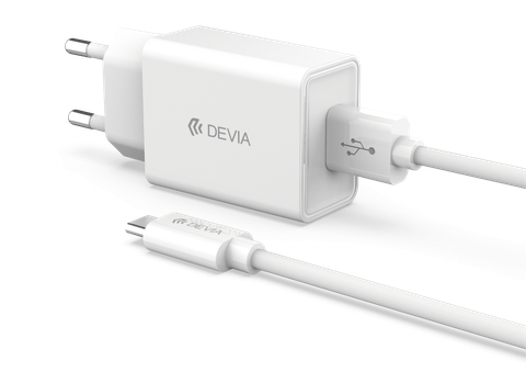 Bộ sạc Devia Adapter 10W Smart Series, cáp A-C màu trắng - Hàng chính hãng