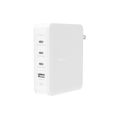 Belkin BOOSTCHARGE PRO 140W 4-Port GaN Wall Charger, 3 USB-C ports and 1 USB-A port