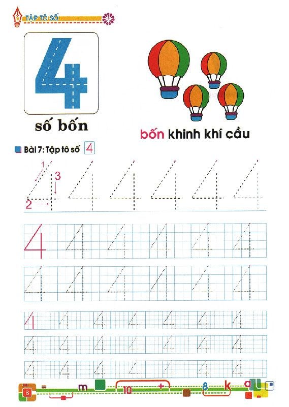 Học liệu Tô màu vào ô có số tương ứng dành cho bé 3 tuổi