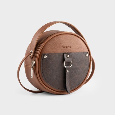 Túi đeo chéo da nữ dáng tròn thanh lịch Trita RHN65B màu bò