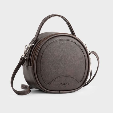 Túi đeo chéo da nữ form tròn cao cấp Trita RHN164N màu nâu