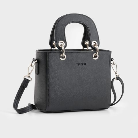 Túi xách da nữ quai bản to phối khoen kim loại Trita RTX24D màu đen