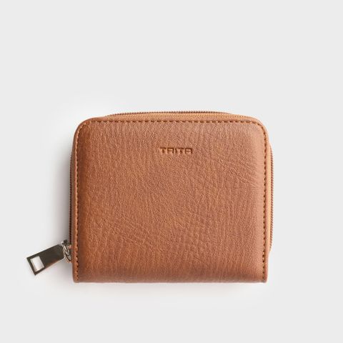 Ví da nữ mini cầm tay phối khóa kéo Trita RV84B màu bò