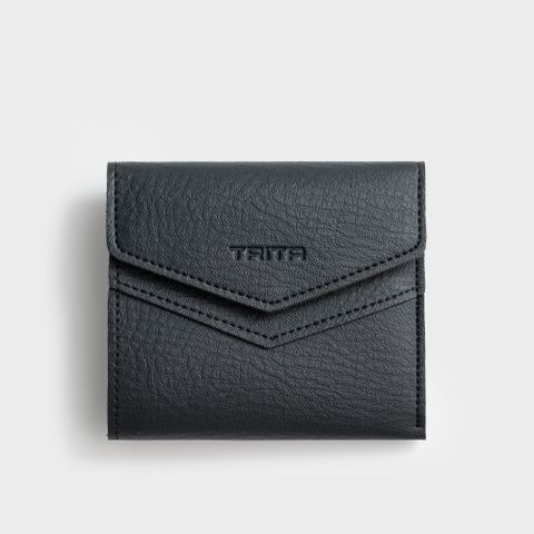 Ví da nữ nắp gập viền thoi Trita RV88D màu đen