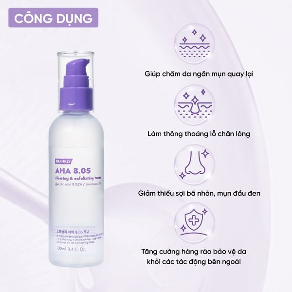 Toner tẩy tế bào chết hóa học Frankly AHA Toner 100ml