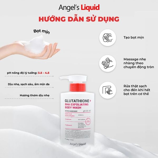 Sữa tắm Angel's Liquid Glutathione Plus BHA Exfoliating Body Wash 500g