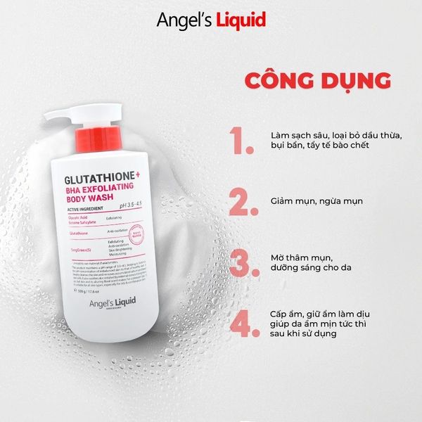 Sữa tắm Angel's Liquid Glutathione Plus BHA Exfoliating Body Wash 500g