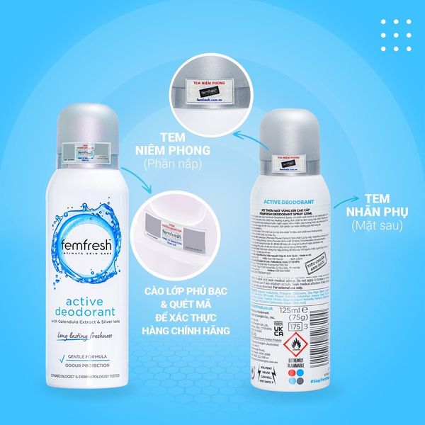 Xịt thơm mát vùng kín Femfresh Deodorant 125ml Thanh Chân