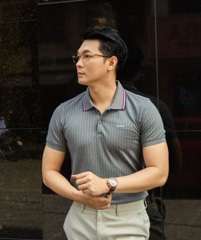  ÁO POLO SỌC  XÁM ĐẬM 35743 