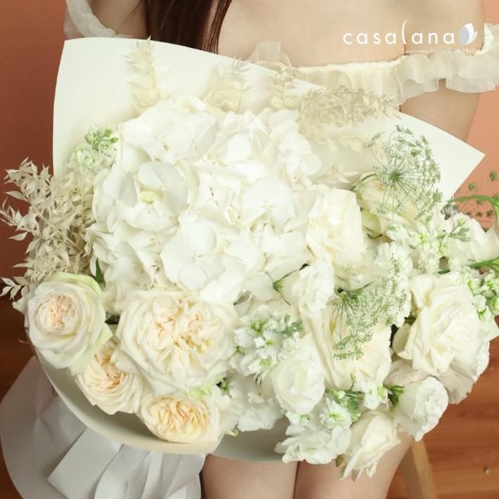  Bó Cẩm Tú Cầu Trắng Mix Tone Trắng 