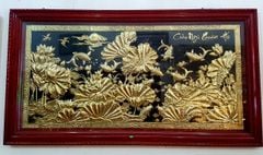 Tranh cửu ngư quần hội bằng đồng vàng KT 170x90cm