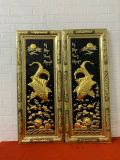 Tranh lý ngư vọng nguyệt bằng đồng vàng dát vàng bạc khung đồng KT 1mx40cm