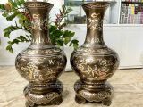 Đôi lục bình khảm ngũ sắc đồng đỏ cao 70cm - Lục bình củ tỏi