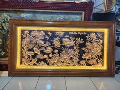 Tranh cửu ngư quần hội đồng đỏ dát vàng bạc KT 1m7x90cm