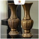Lọ hoa đồng vàng hun xuống màu họa tiết Bát tiên cao 38cm