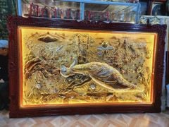 Tranh hoa khai phú quý đồng vàng xước dát khung đục 2m55x1m55