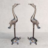 Đôi hạc thờ đồng đỏ ngậm ngọc cao 155cm màu giả cổ