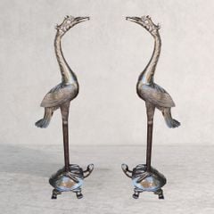 Đôi hạc thờ đồng đỏ ngậm ngọc cao 155cm màu giả cổ