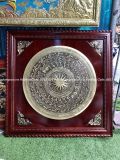 Tranh trống đồng bằng đồng vàng giả cổ khung gỗ KT 1m2x1m2