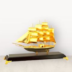 Quà tặng thuyền buồm mạ vàng 24K KT 31x22x12cm (Mẫu 1) - Mô hình thuyền