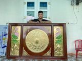 Tranh trống đồng lục bình hoa sen đồng vàng dát vàng vẽ màu KT 1m97x1m07
