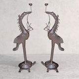 Đôi hạc thờ ngậm sen đồng đỏ cao 217cm giả cổ