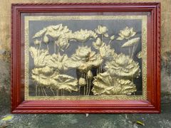 Tranh hoa sen bằng đồng vàng giả cổ kích thước 1m29x89cm