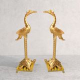 Đôi hạc thờ ngậm ngọc đồng đỏ cao 185cm dát vàng 24k