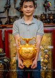 Lọ hoa bằng đồng đỏ dát vàng 24k cao 41cm