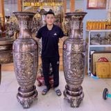 Lộc bình bằng đồng khảm ngũ sắc cao 1m6