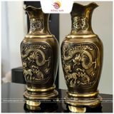 Lọ hoa thờ chạm Tứ linh bằng đồng vàng 2 công nghệ 42cm