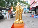 Tượng Quan Vũ tay cầm thanh long đao bằng đồng vàng dát 24K cao 60cm nặng 12kg - Tượng đồng trang trí